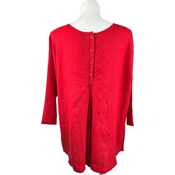 New FLAX Back Up Linen Tunic Shirt 3G 3X Cherry Red - Picture 3 of 9
